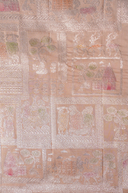 VIRASAT 337: Pastel Orange Pure Handloom Katan Silk Saree with Zari Shikargah &amp; Meenakari Work - Silk Mark Certified