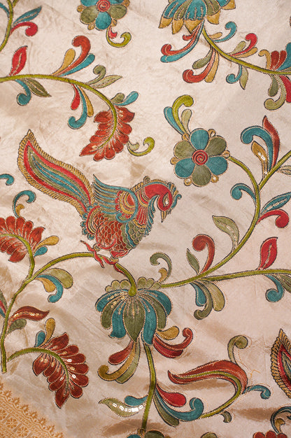 Waah Banaras 129 Beautiful Cream Banarasi Silk Saree with Kalamkari Meenakari Art