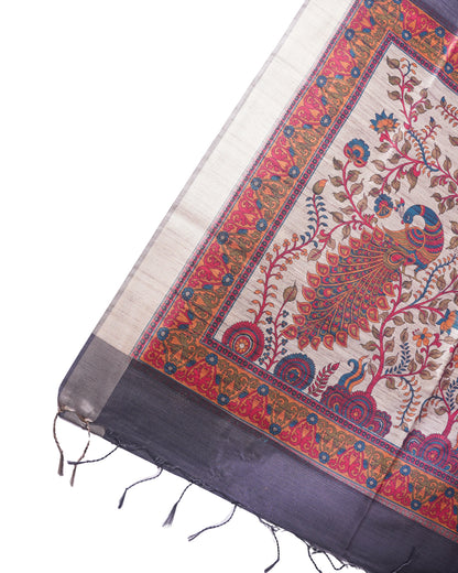 "UTSAV BANARAS 208" Banarasi Madhuvan Tusser Hand Brushing Printed Saree