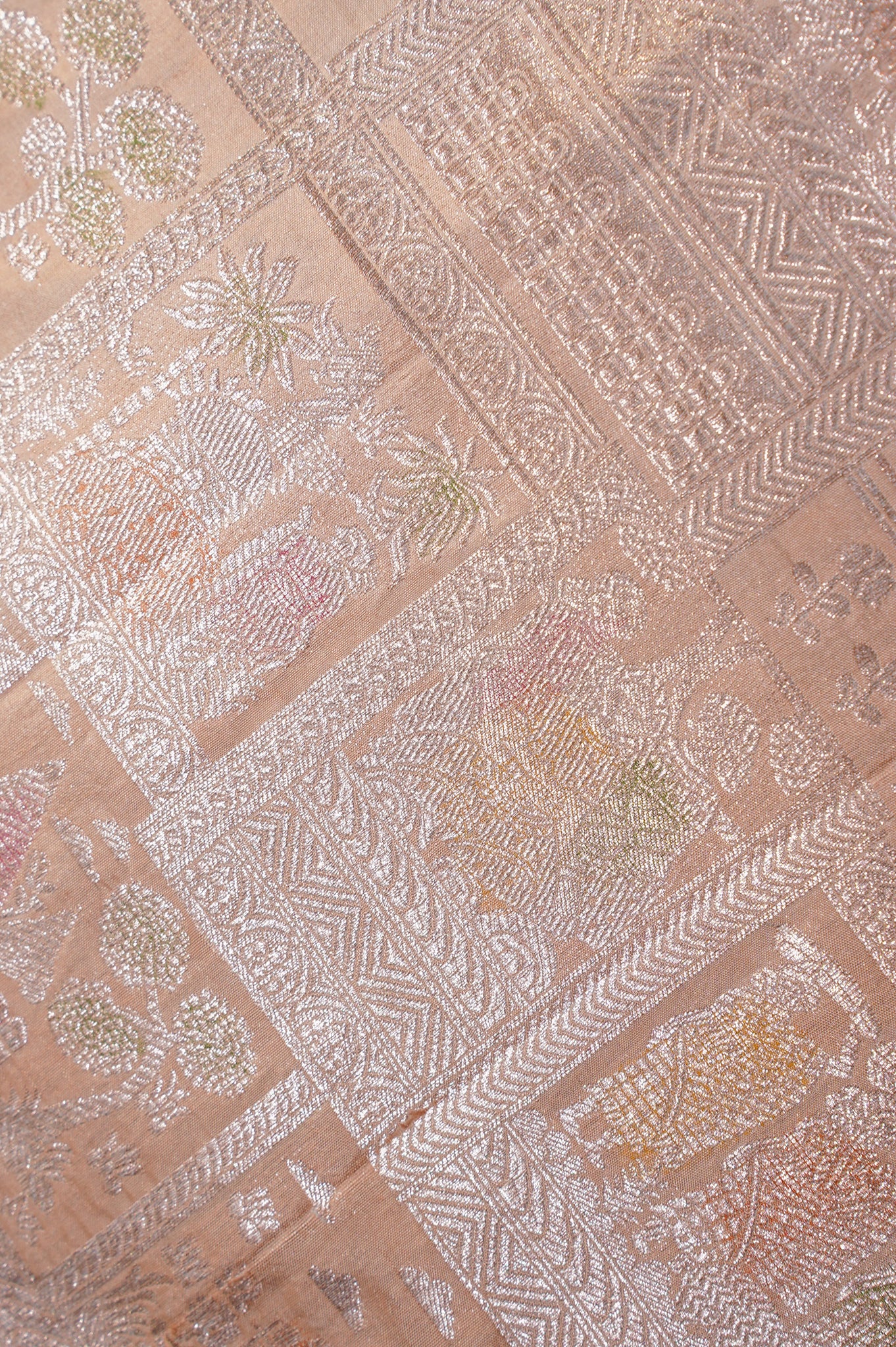 VIRASAT 337: Pastel Orange Pure Handloom Katan Silk Saree with Zari Shikargah &amp; Meenakari Work - Silk Mark Certified