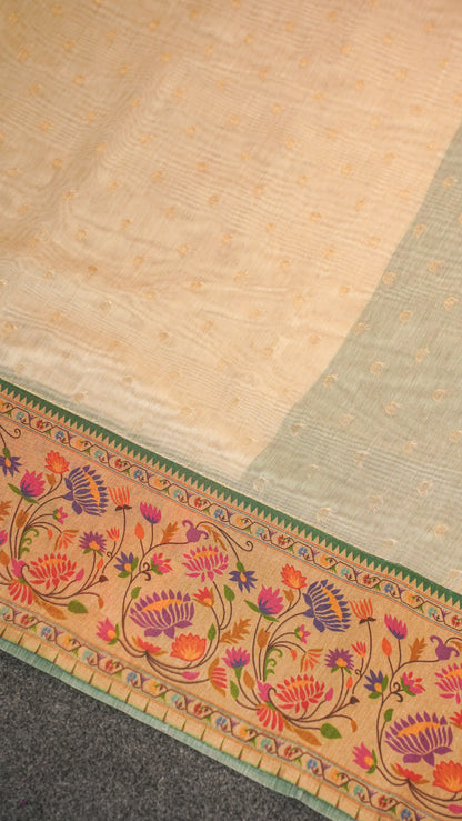"UTSAV BANARAS 138" Banarasi Beige Jamdani Cotton Silk Saree