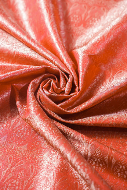 "MCF 27" Banarasi Red Handloom Tanchui Alfi Jaal Febric