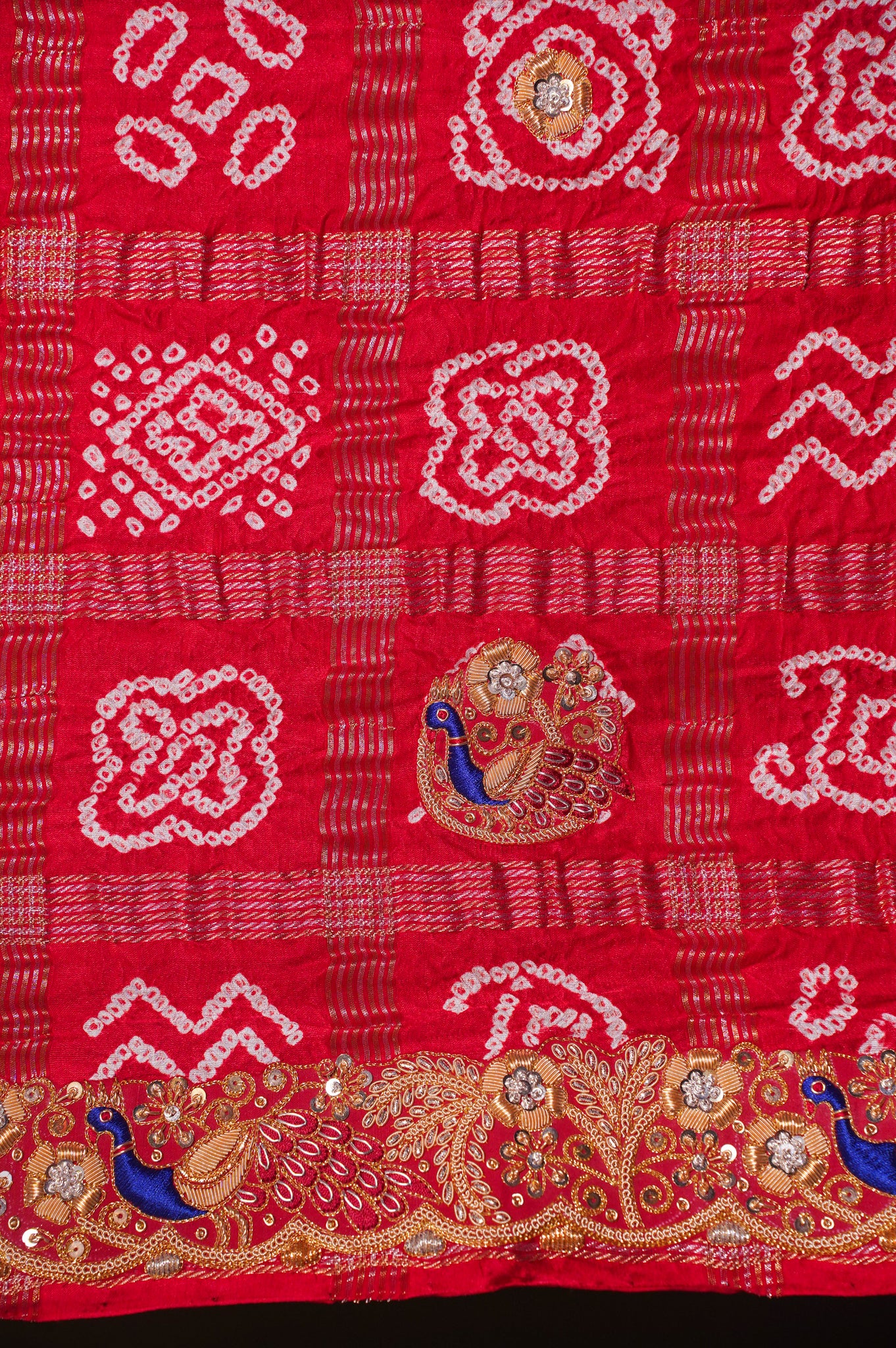 ODHANA 009: Sunhara Laal Pure Gajji Silk Gharchola Odhana with Handworked Scallop Zari Border