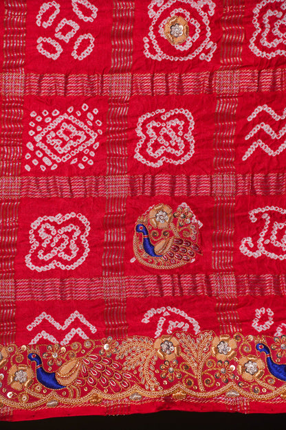 ODHANA 009: Sunhara Laal Pure Gajji Silk Gharchola Odhana with Handworked Scallop Zari Border