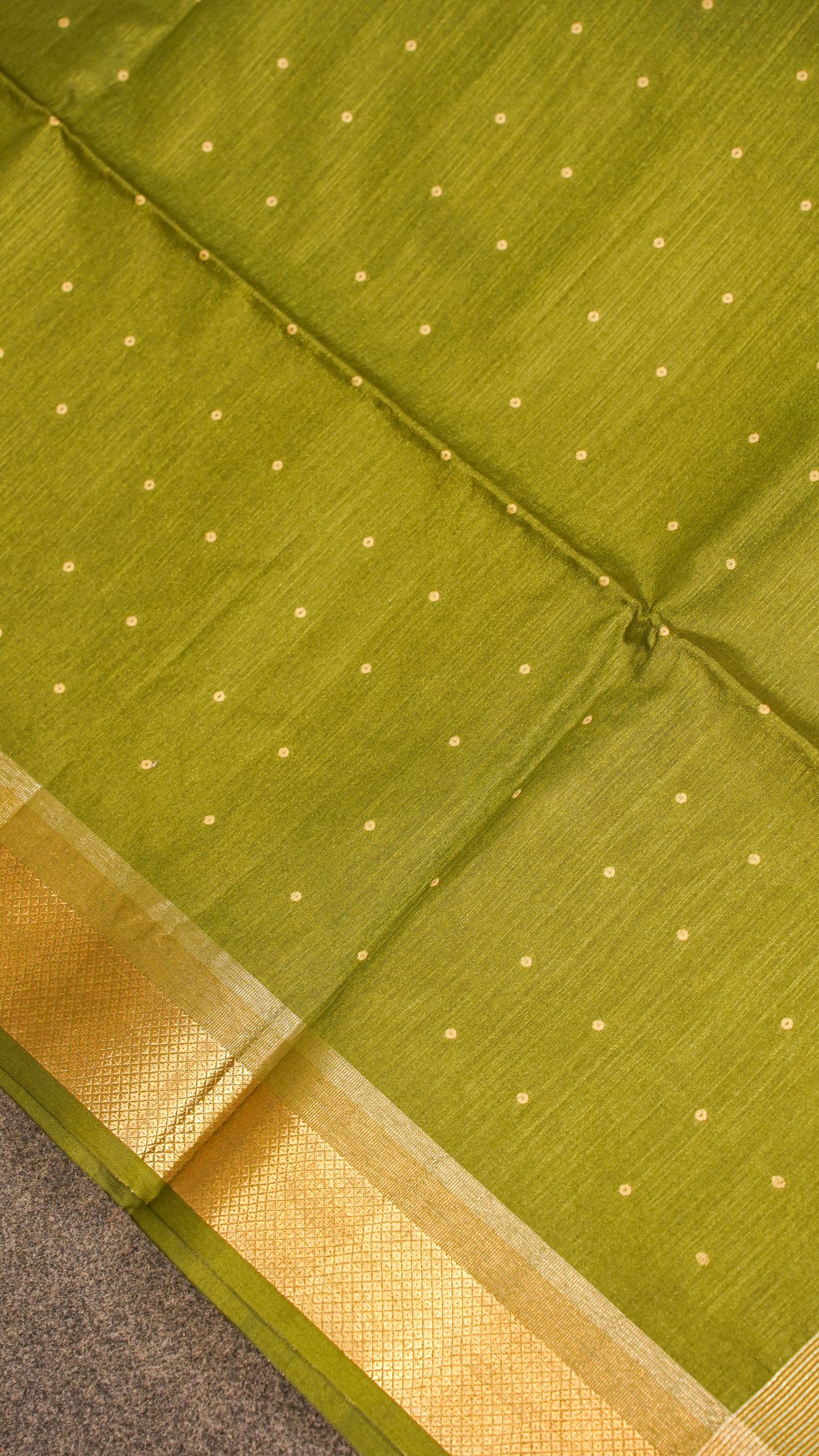 "UTSAV BANARAS 122" Banarasi Light Olive Raw Chanderi Buti Silk Saree