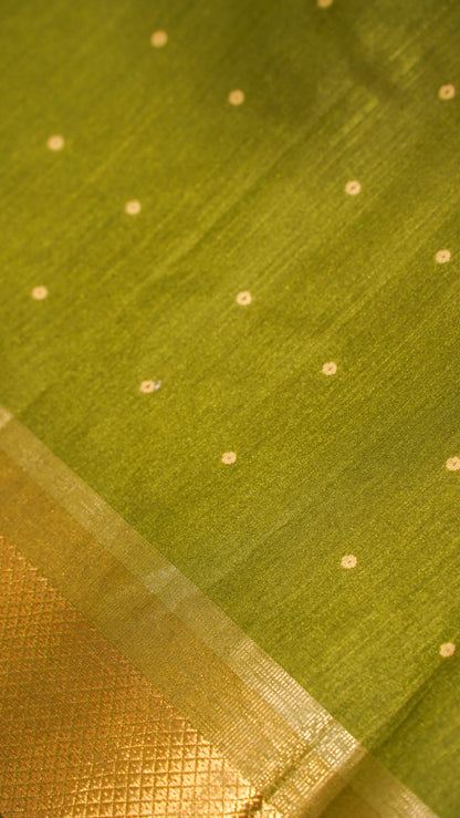 "UTSAV BANARAS 122" Banarasi Light Olive Raw Chanderi Buti Silk Saree