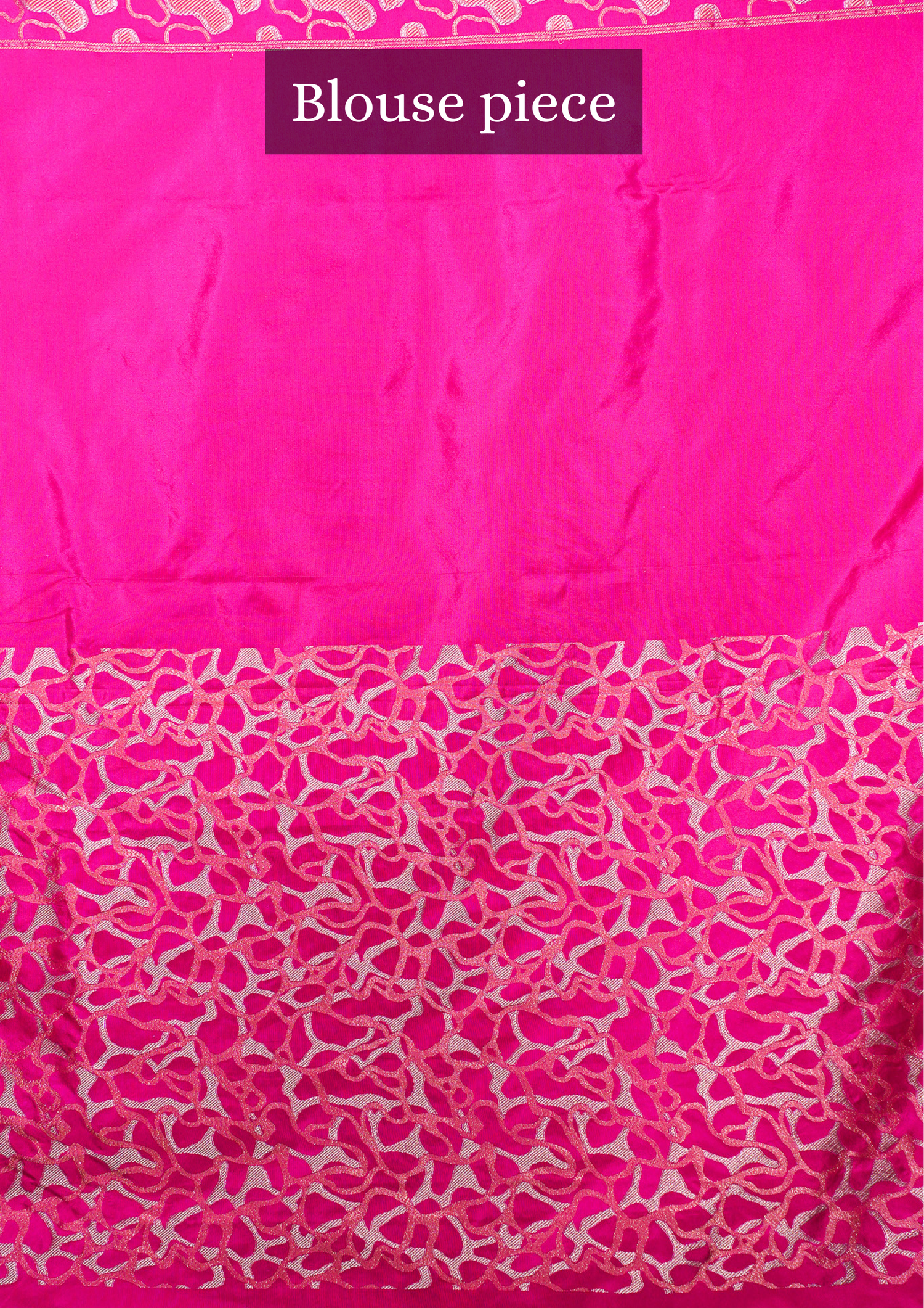 FOUNDER CHOICE 048: Exquisite Vibrant Pink Pure Handloom Katan Silk Saree with Abstract Gold &amp; Silver Zari Artistry
