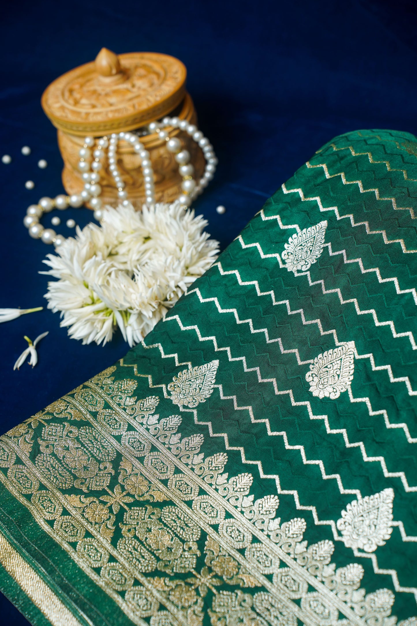 Bottle Green Banarasi Satin Silk Saree