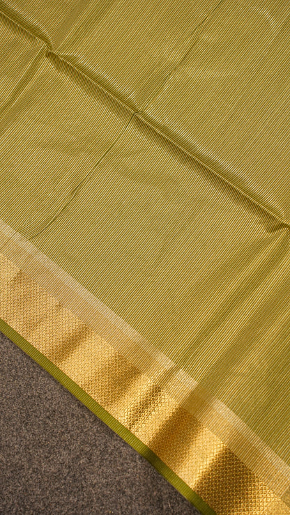 "UTSAV BANARAS 122" Banarasi Light Olive Raw Chanderi Buti Silk Saree
