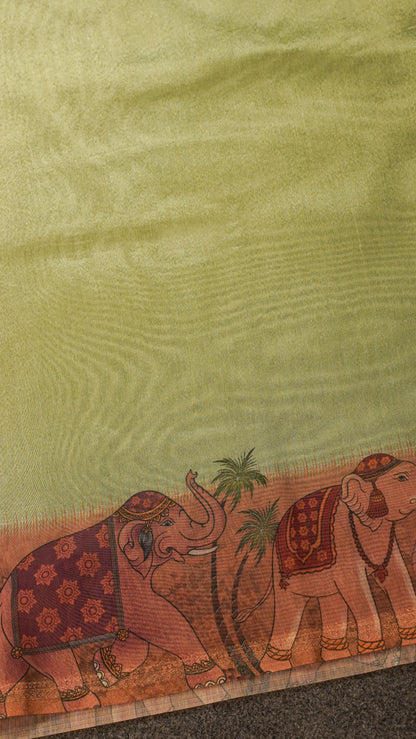 "UTSAV BANARAS 152" Banarasi Green Tissue Cotton Silk Saree
