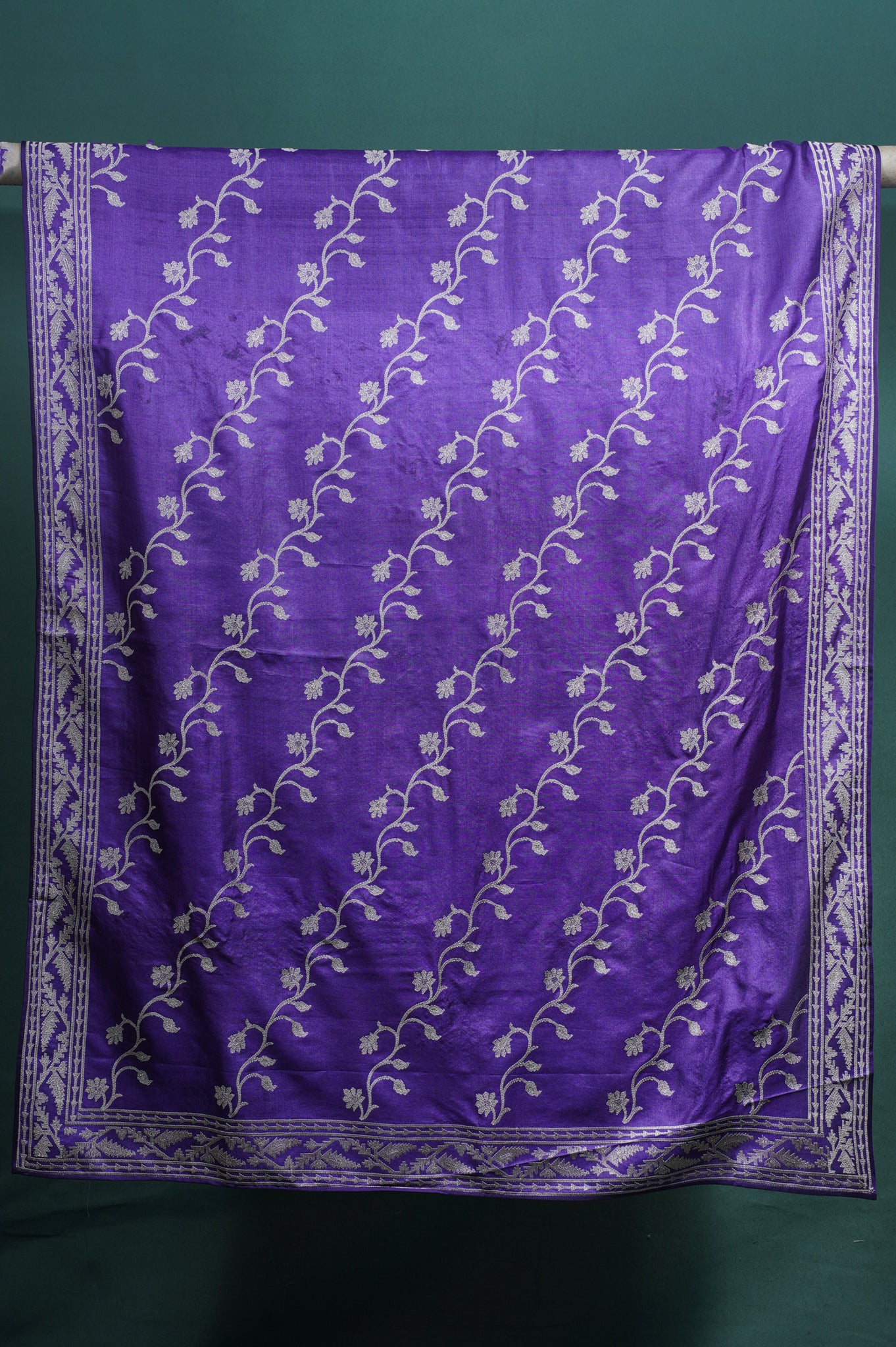 "Founder Choice 004" Banarasi Regal Purple Pure Tusser Silk Saree With Beige Resham Embroidery