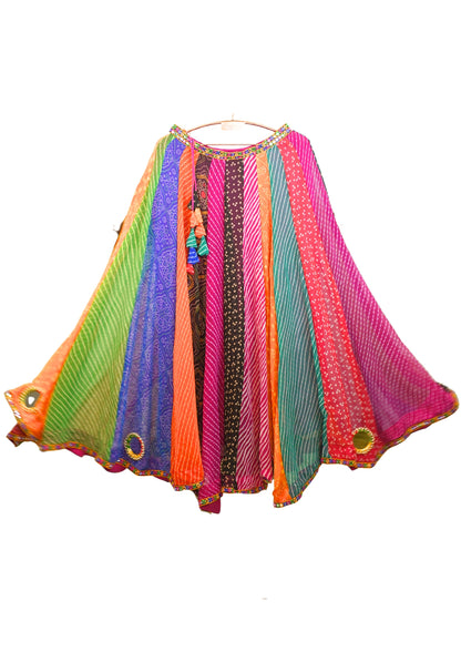 "MANSI 051" Banarasi Georgette Skirt with Bandhani Print & Mirror Work Detailing