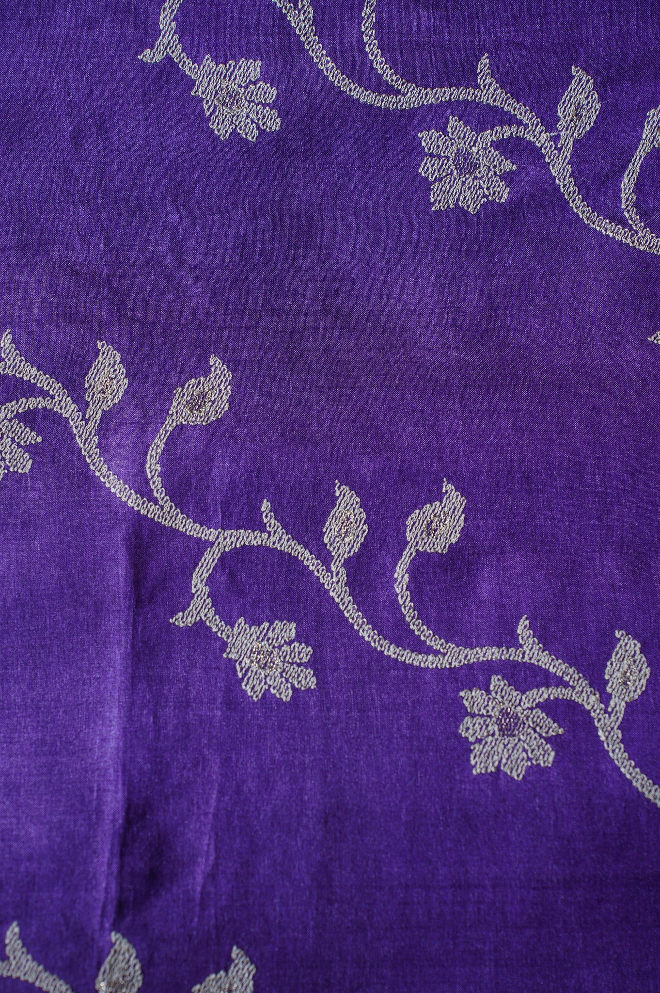 "Founder Choice 004" Banarasi Regal Purple Pure Tusser Silk Saree With Beige Resham Embroidery