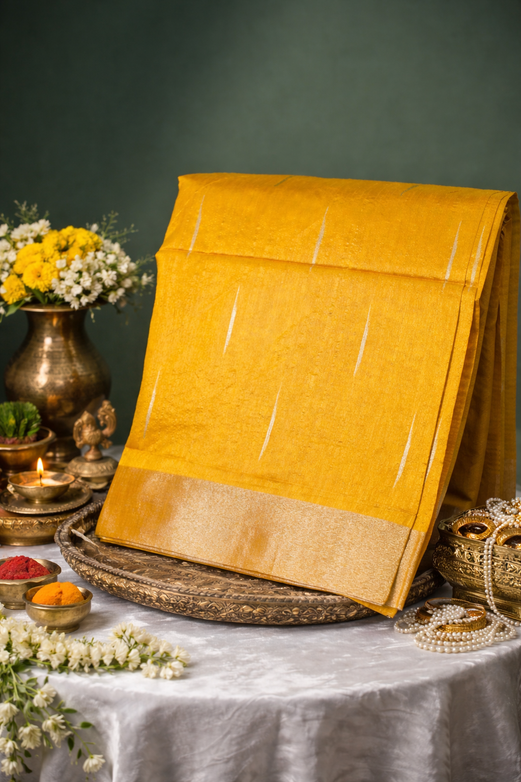 UTSAV BANARAS 204: Radiant Yellow Raw Silk Saree with Patola Design, Zari Patta Border &amp; Zari Palla