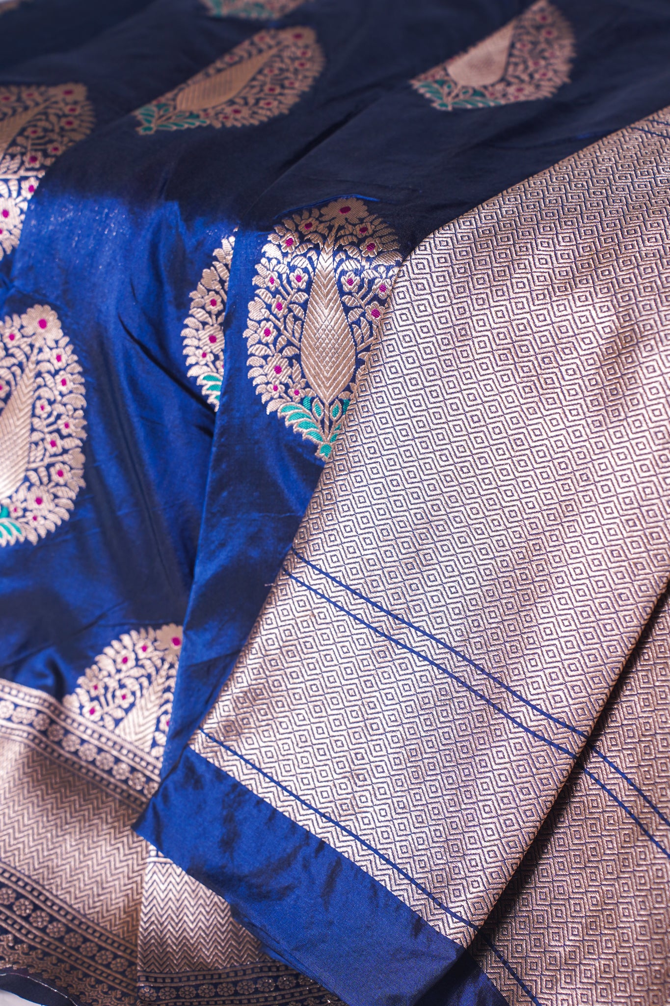 "VIRASAT 03A" Banarasi Royal Blue Pure Handloom Katan Silk Saree Featuring All Over Meenakari Buta Motifs (Celebrity Edition)