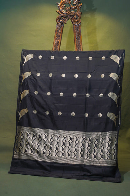 VIRASAT 348: Banarasi Black Handloom Pure Silk Saree