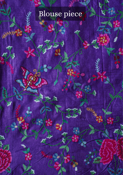 "Founder Choice 004" Banarasi Regal Purple Pure Tusser Silk Saree With Beige Resham Embroidery
