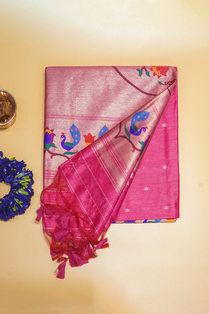 "UTSAV BANARAS 166" Banarasi Elegant Pink Peacock Paithani Saree