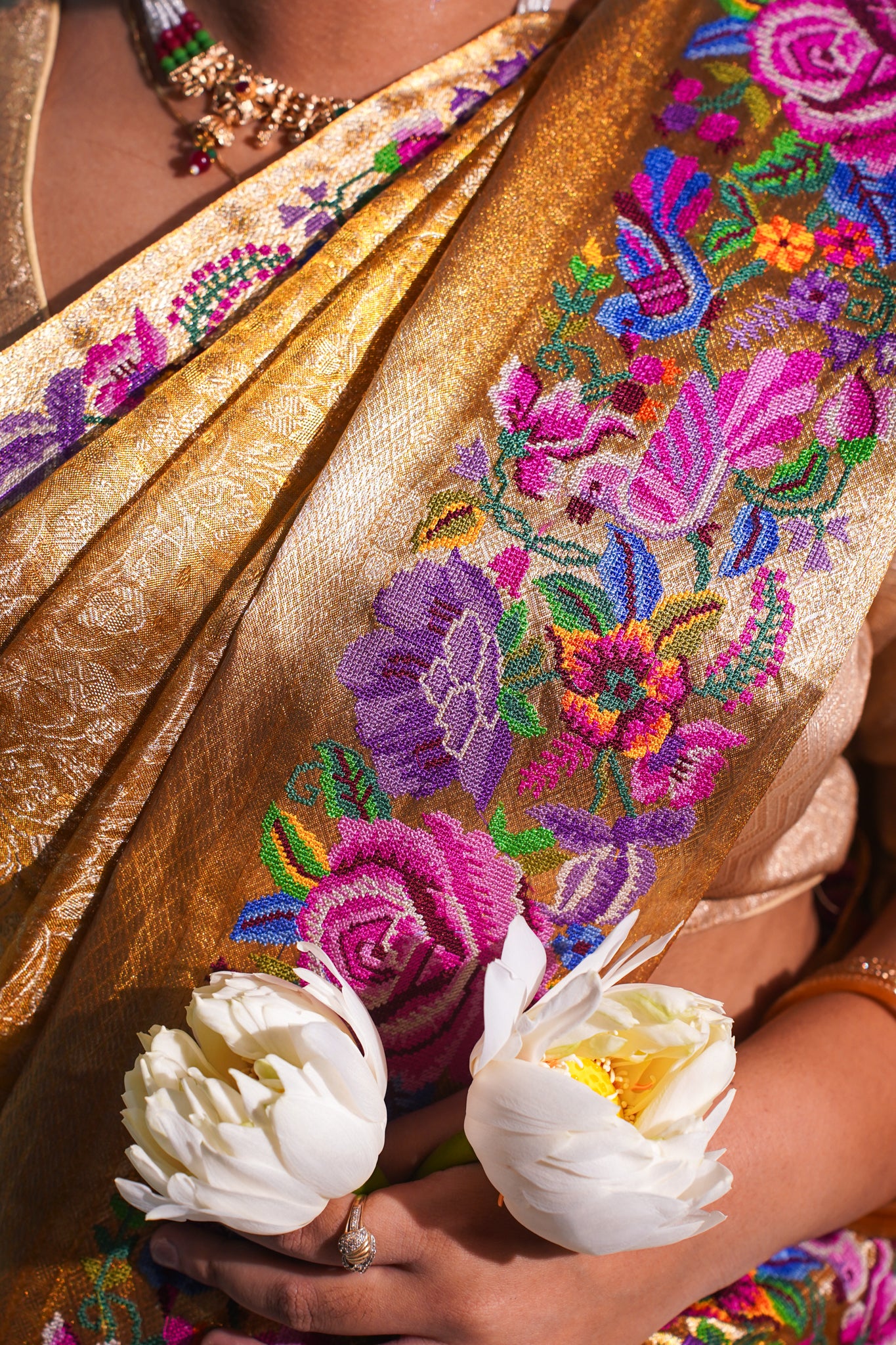 "VIRASAT 275" Banarasi Gold Brocade Kanjivaram Silk Saree with Stunning Meenkari Border