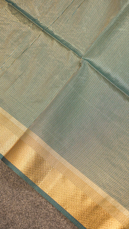 "UTSAV BANARAS 121" Banarasi Dark Teal Raw Chanderi Buti Silk Saree