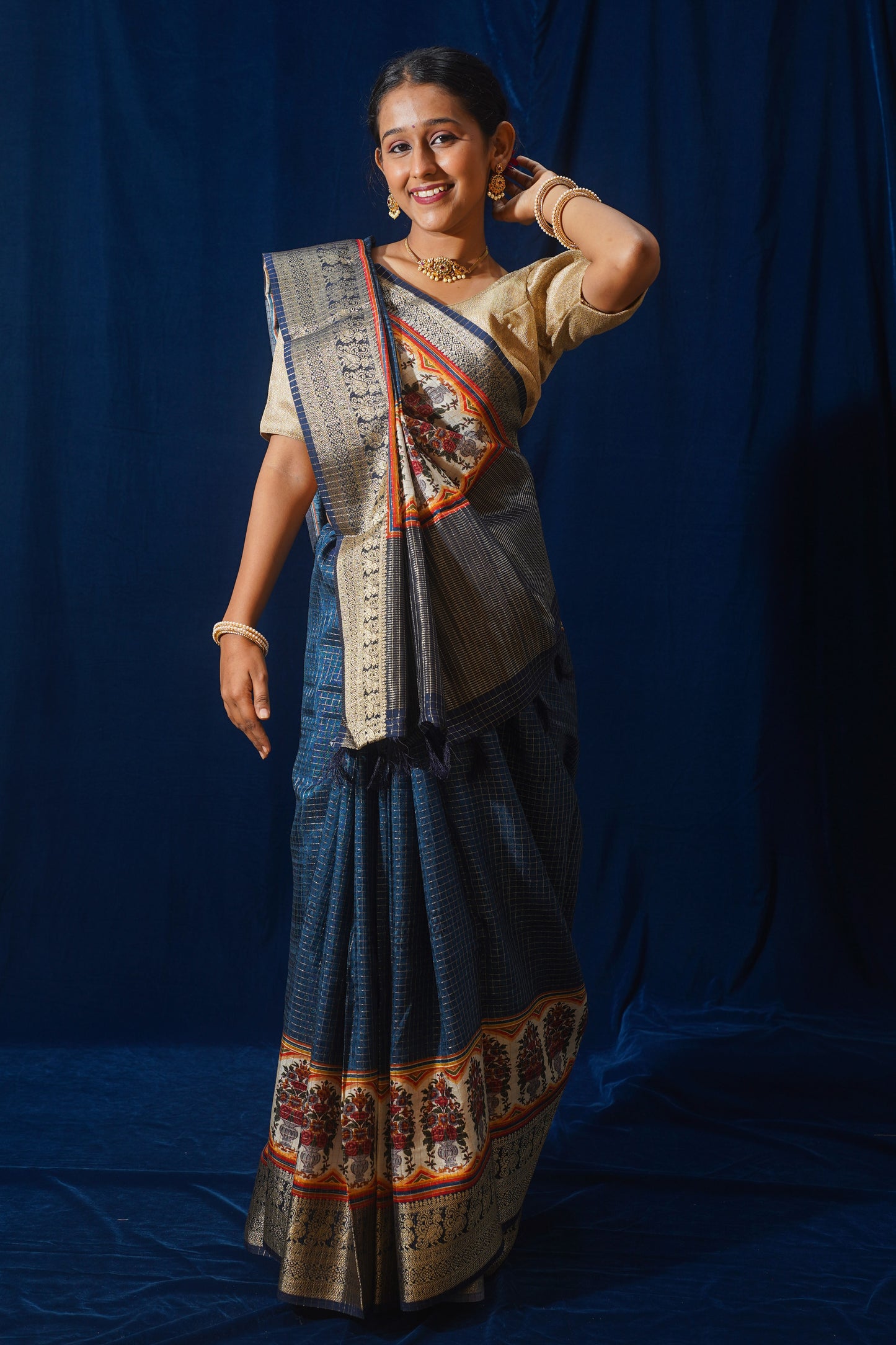 Blue Natural Moonga Georgette Saree with Handloom Border