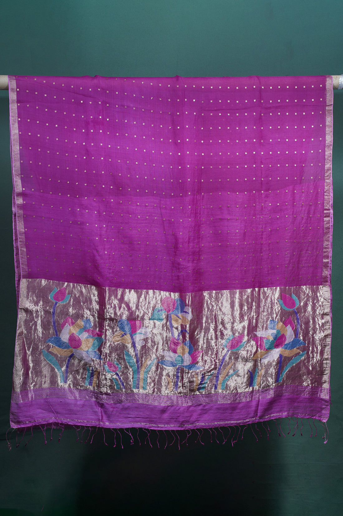 "Founder Choice 019" Banarasi Radiant Rani Pink Jamdani Kora Silk Saree With Zari Butis