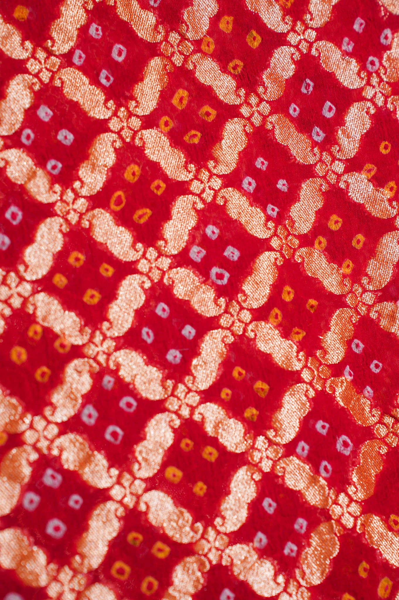 ODHANA 011: Classic Red Handcrafted Bandhani Pure Khaddi Georgette Odhana with Zari Border