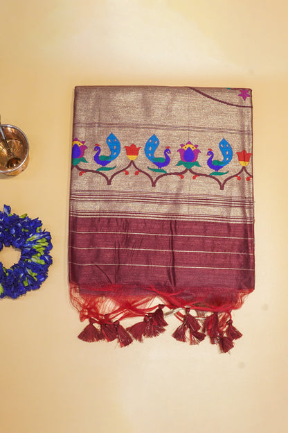 "UTSAV BANARAS 165" Banarasi Maroon Peacock Paithani Saree