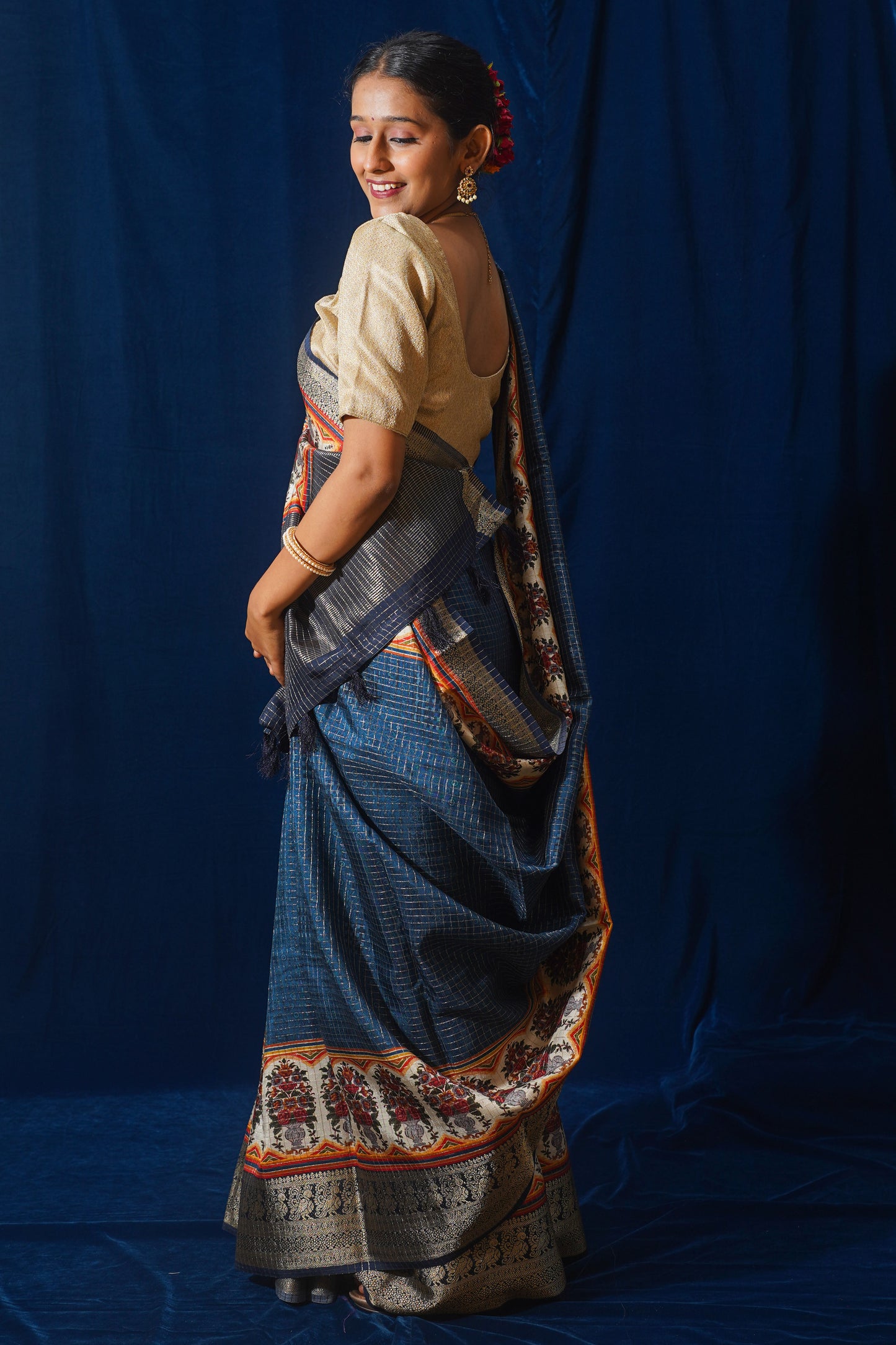 Blue Natural Moonga Georgette Saree with Handloom Border