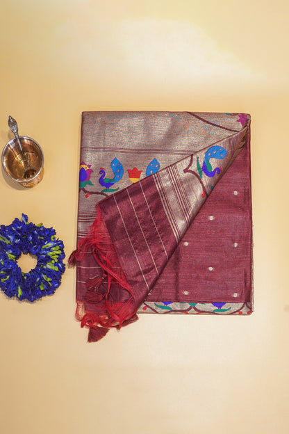 "UTSAV BANARAS 165" Banarasi Maroon Peacock Paithani Saree
