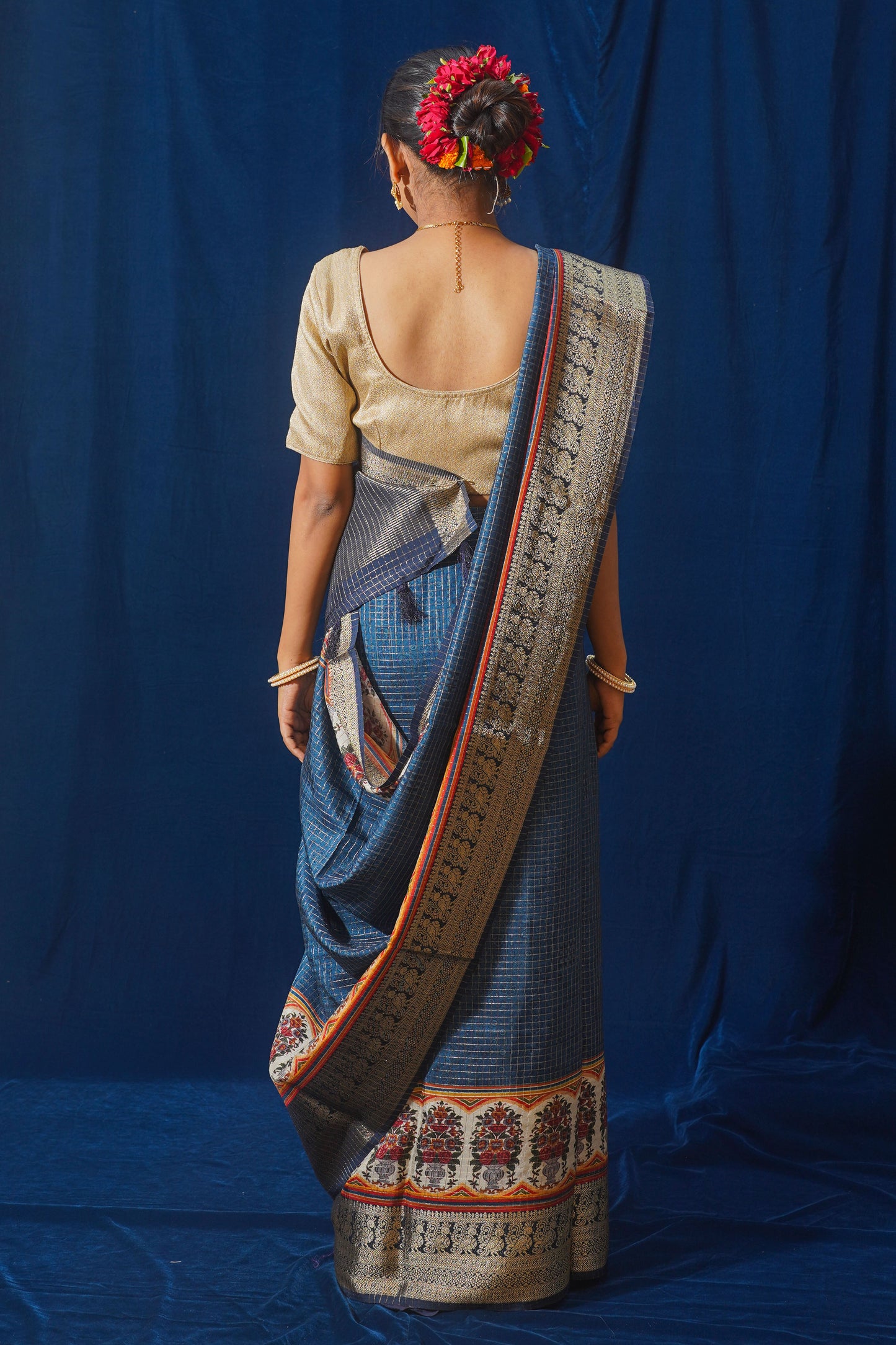 Blue Natural Moonga Georgette Saree with Handloom Border