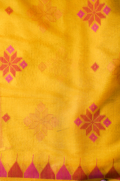 "UTSAV BANARAS 210" Banarasi Mustard Cotton Silk With Temple Border Saree