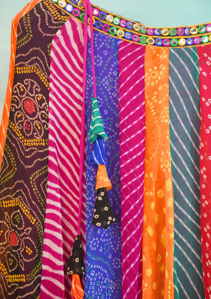 "MANSI 052" Banarasi Georgette Skirt with Bandhani Print & Mirror Work Detailing