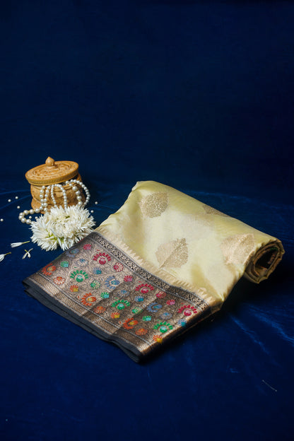 Cream Banarasi Dupion Silk Saree