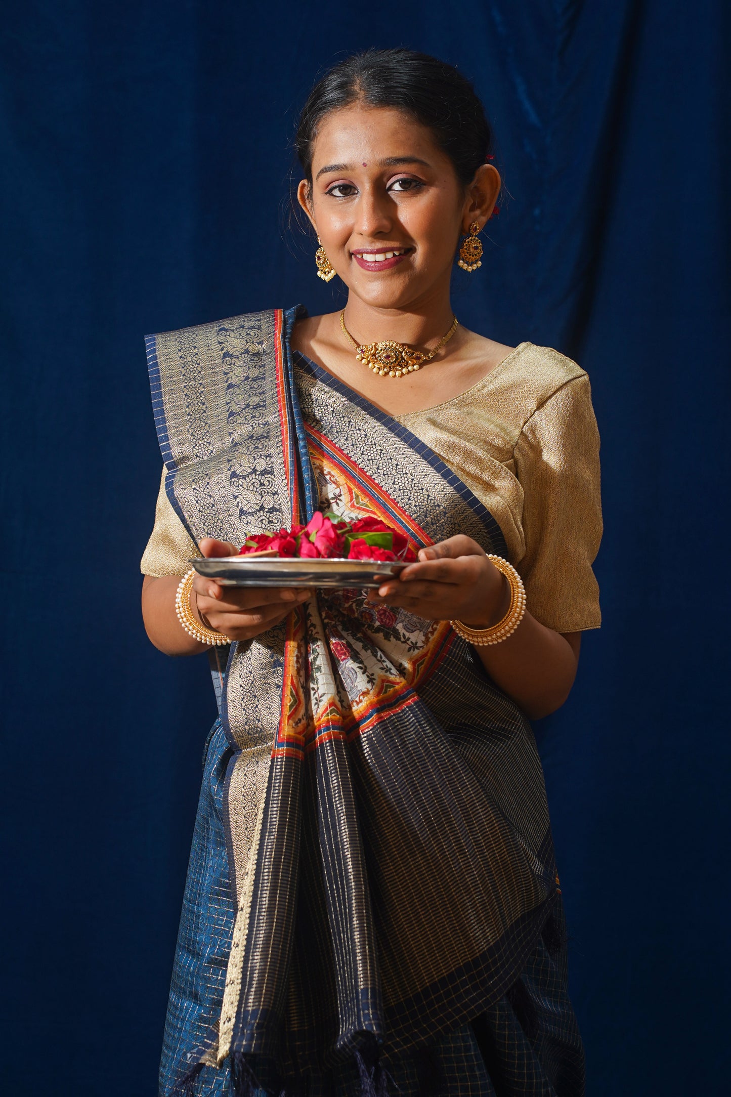 Blue Natural Moonga Georgette Saree with Handloom Border