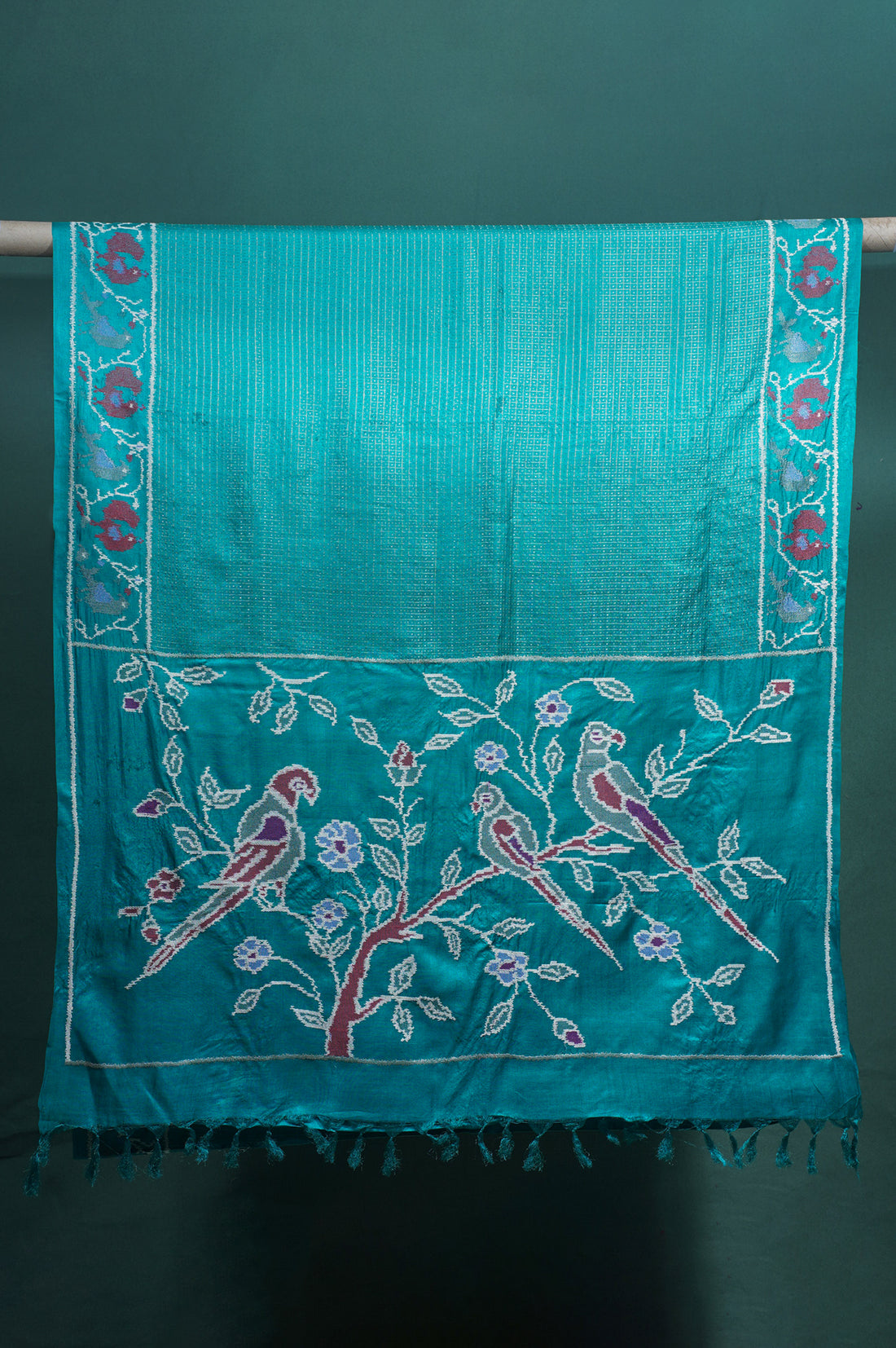"Founder Choice 009" Banarasi Enchanting Rama Green Resham Work Pure Silk Saree With Bird Motifs