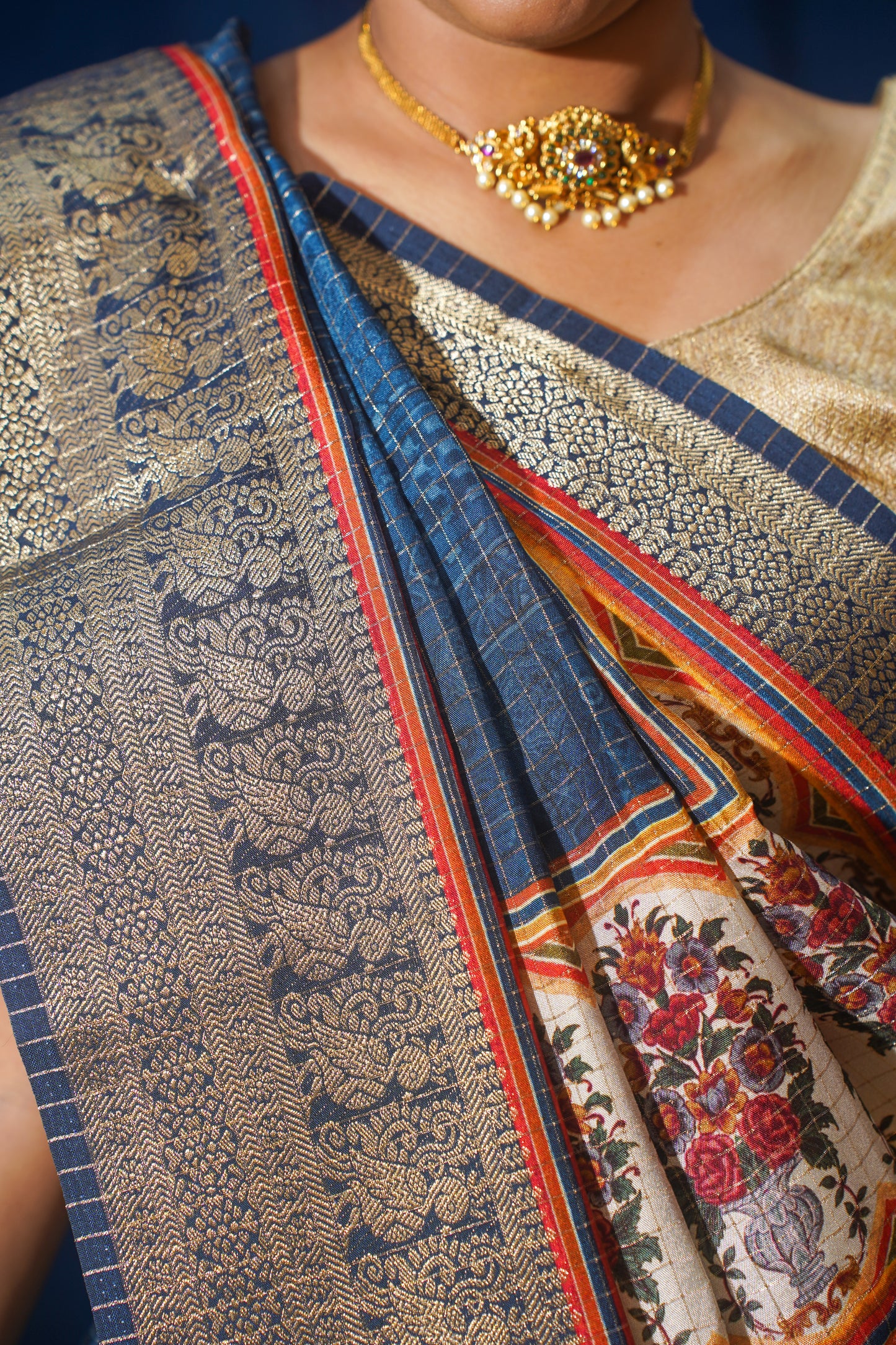 Blue Natural Moonga Georgette Saree with Handloom Border