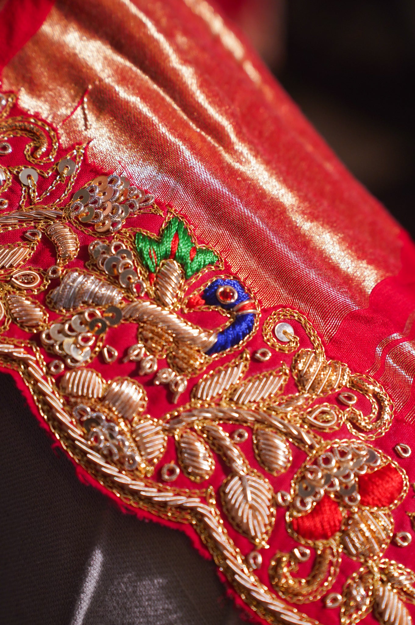 ODHANA 012: Shiny Red Pure Gajji Silk Gharchola Odhana with Handworked Scallop Zari Border