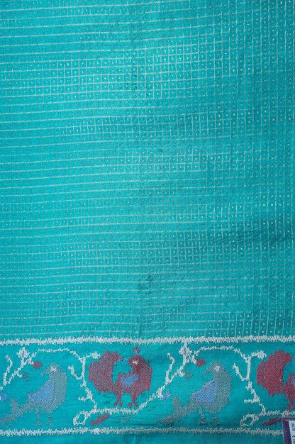 "Founder Choice 009" Banarasi Enchanting Rama Green Resham Work Pure Silk Saree With Bird Motifs
