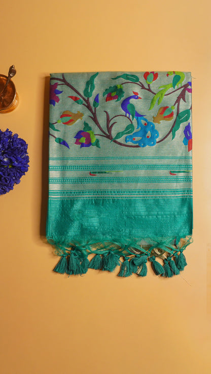 "UTSAV BANARAS 103" Banarasi Green Peacock Pethani Silk Saree