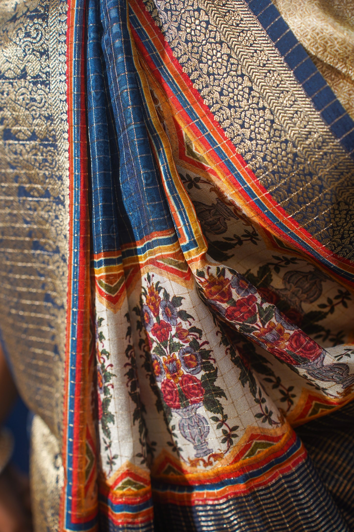 Blue Natural Moonga Georgette Saree with Handloom Border