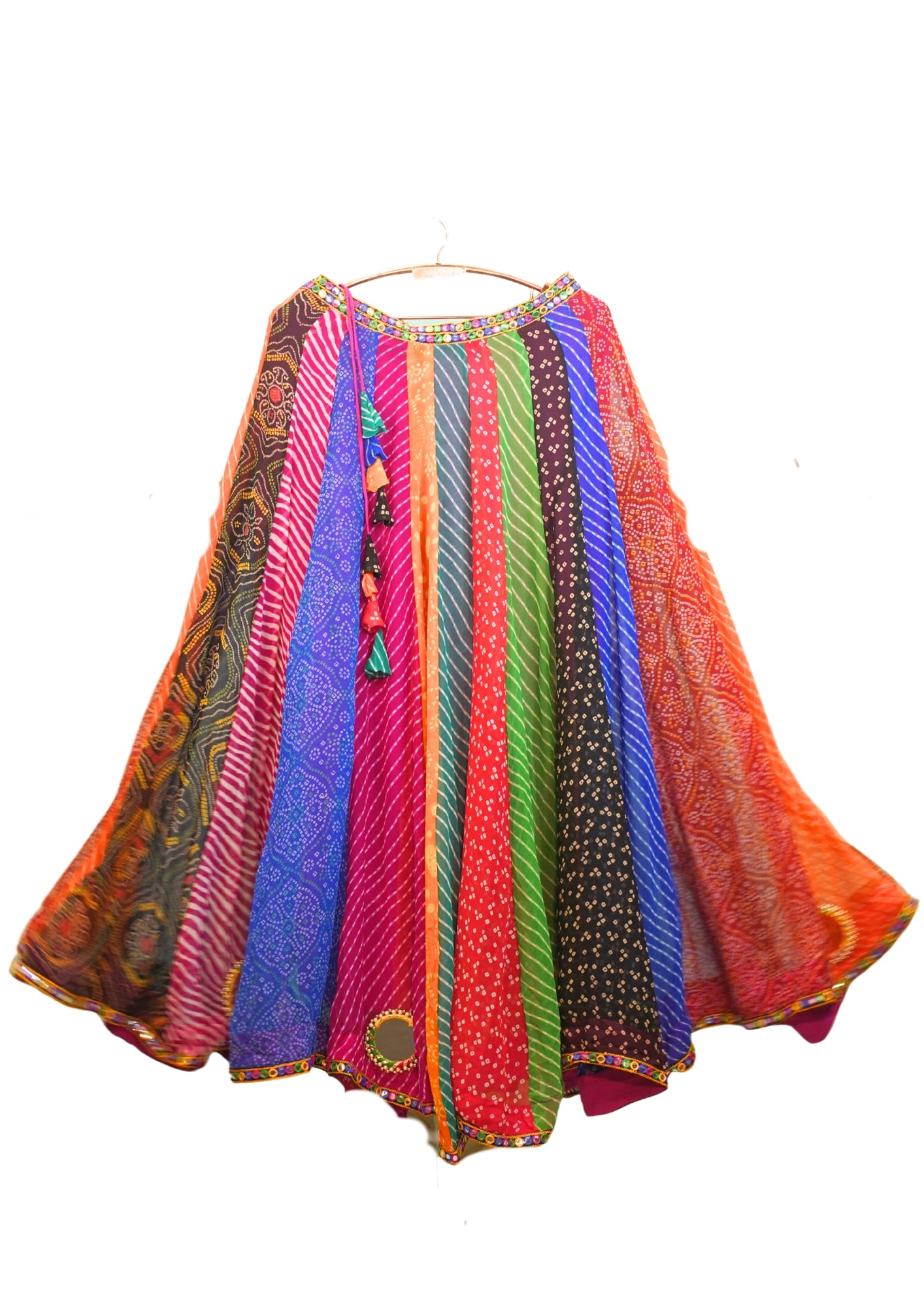 "MANSI 052" Banarasi Georgette Skirt with Bandhani Print & Mirror Work Detailing