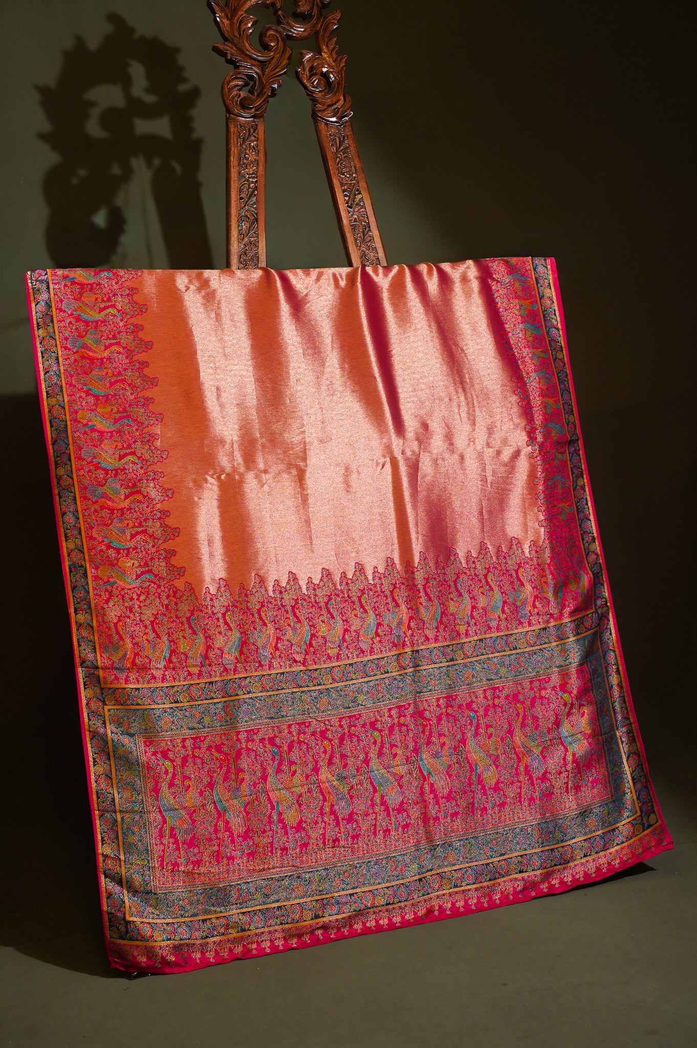 Waah Banaras 122 Gajri Peach Banarasi Brocade Silk Saree with Meenakari Peacock Border