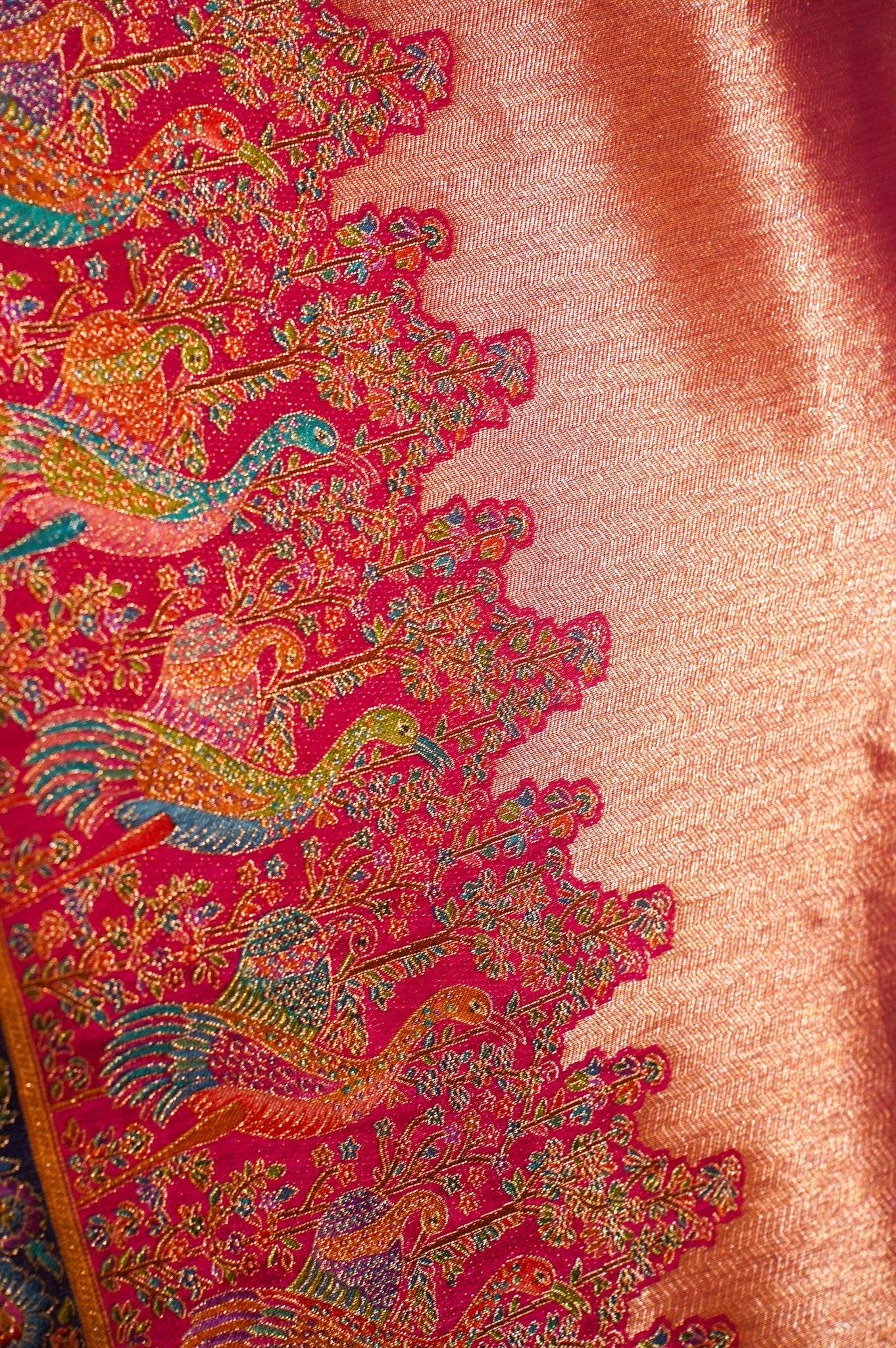 Waah Banaras 122 Gajri Peach Banarasi Brocade Silk Saree with Meenakari Peacock Border