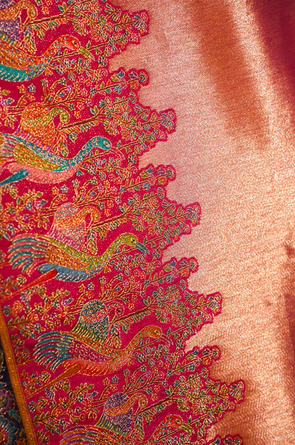 Waah Banaras 122 Gajri Peach Banarasi Brocade Silk Saree with Meenakari Peacock Border