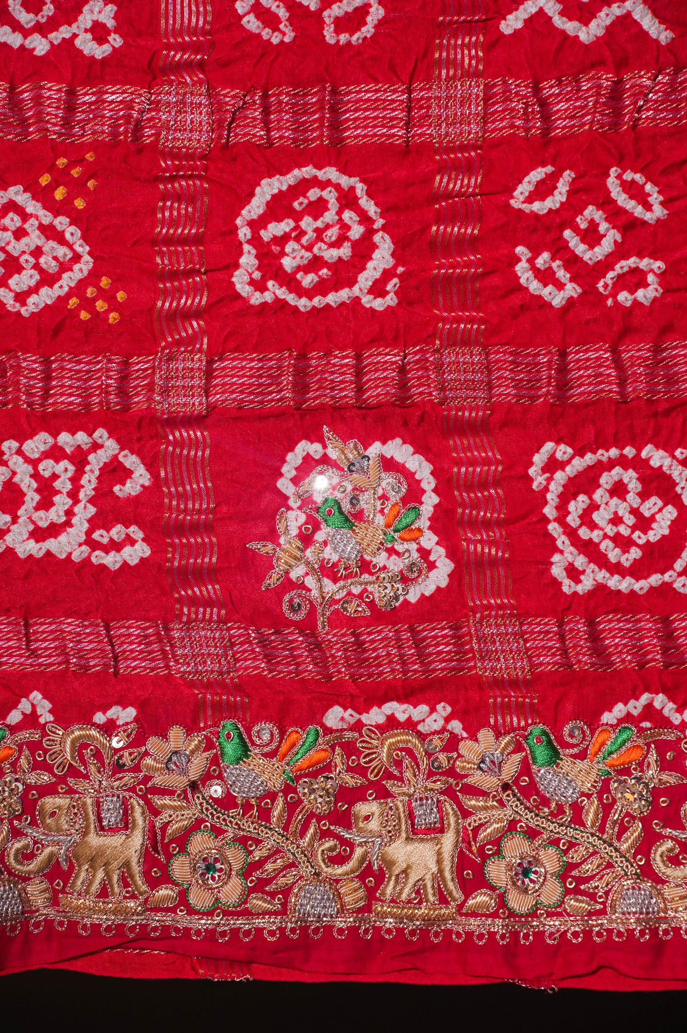ODHANA 013: Rich Red Pure Gajji Silk Gharchola Odhana with Handworked Zari Border