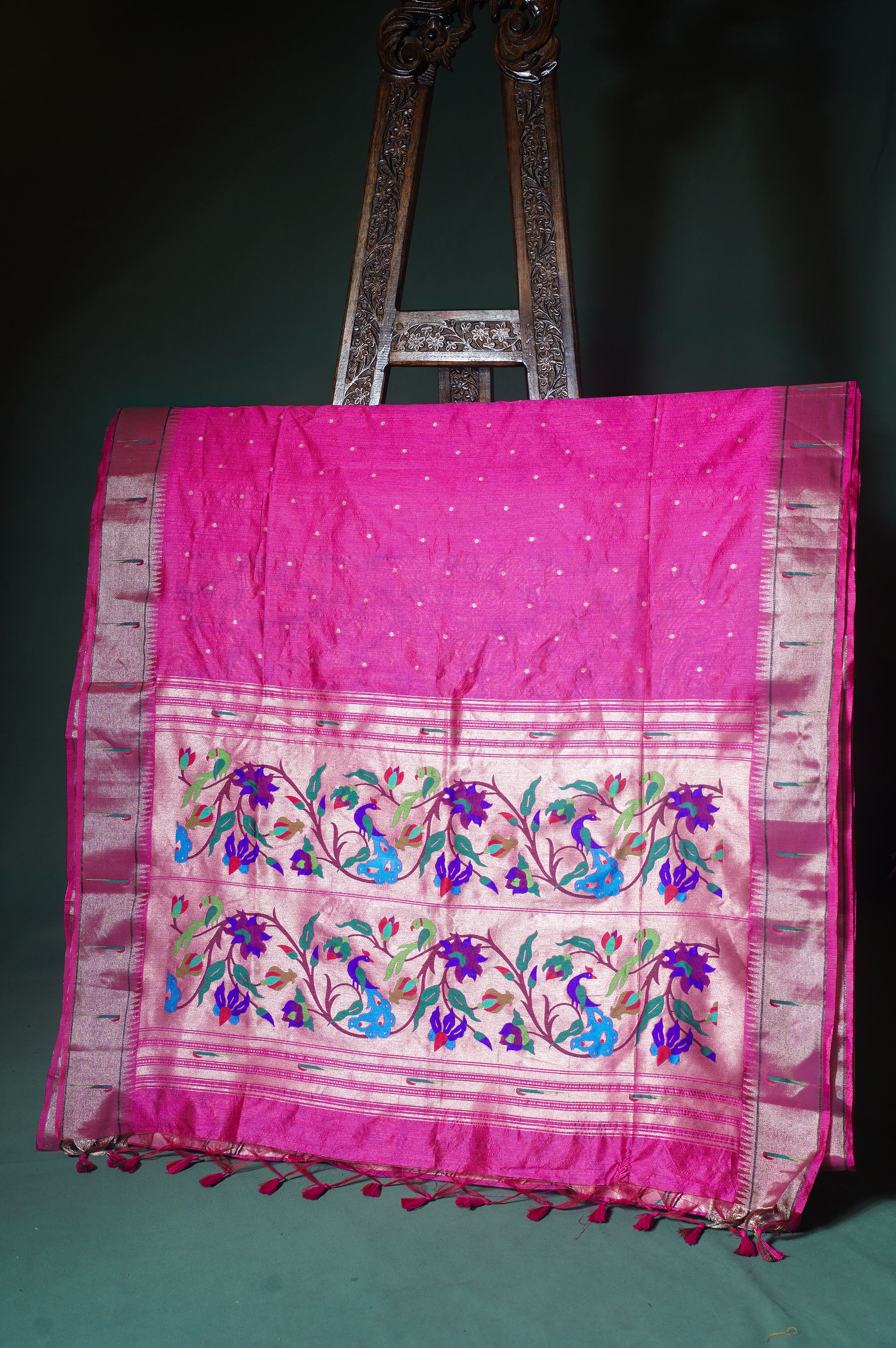 "UTSAV BANARAS 252" Banarasi Crimson Pink Peacock Pethani Silk Saree
