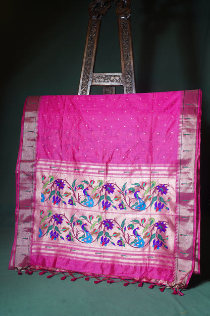 "UTSAV BANARAS 252" Banarasi Crimson Pink Peacock Pethani Silk Saree