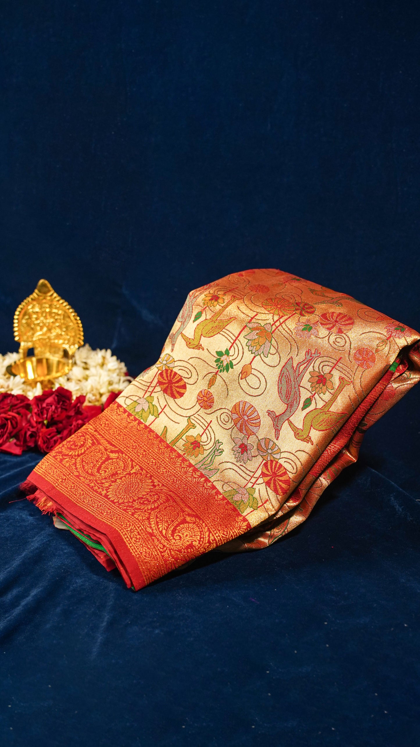 "UTSAV BANARAS 160" Banarasi Golden-Red Kanjivaram Silk Saree