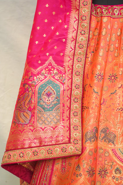 "MANSI 028" Banarasi Traditional Silk Lehenga with Cutwork Border & AD Embellishments